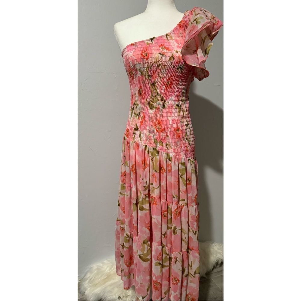 Misa Los Angeles Pink Floral One-Shoulder Maxi Dress